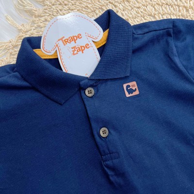 Conj. Camiseta Gola Polo Dino BG e Bermuda - Marinho e Mostarda